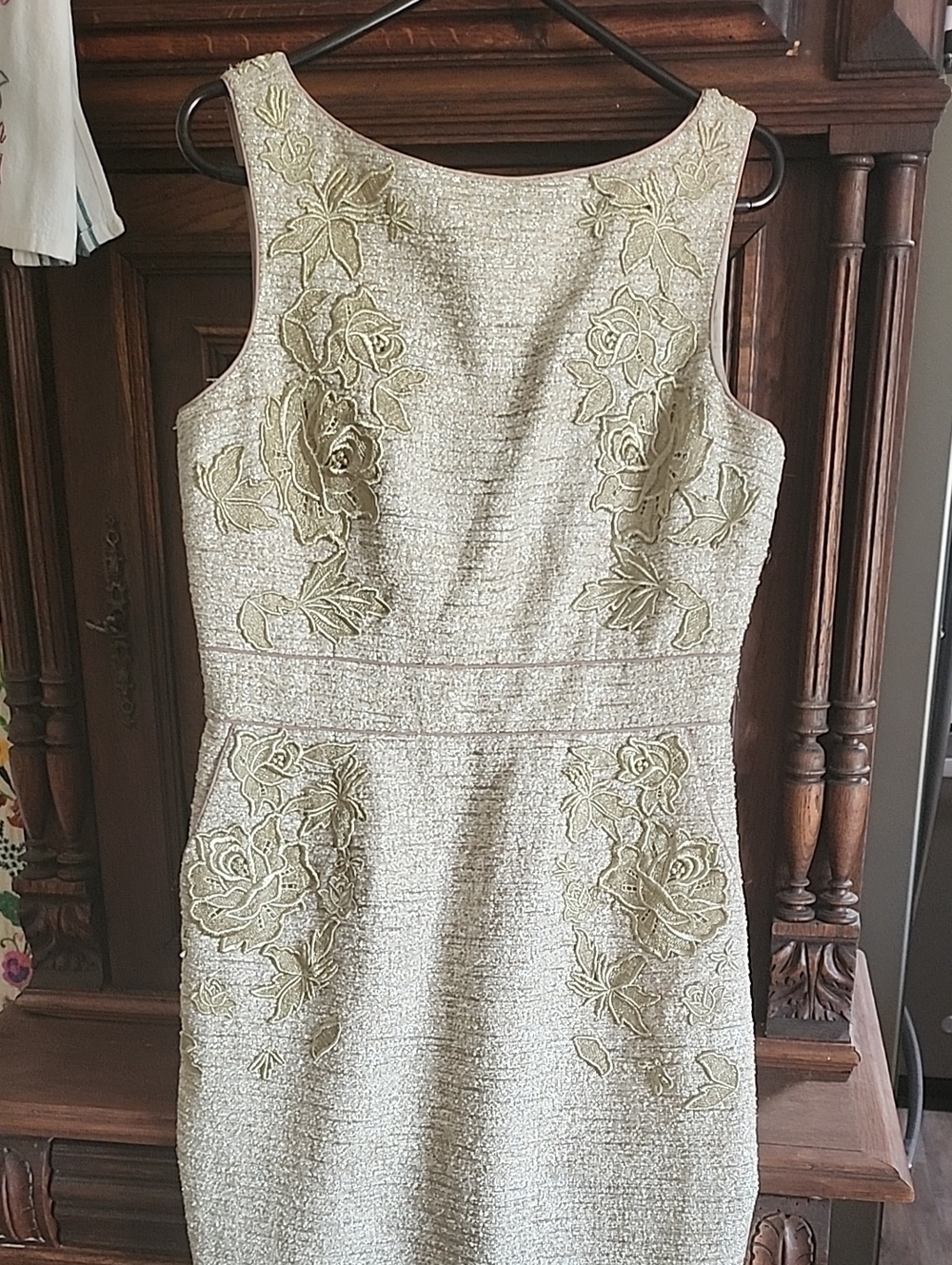 Badgley Mischka Gold Floral Embroidered Midi Dress